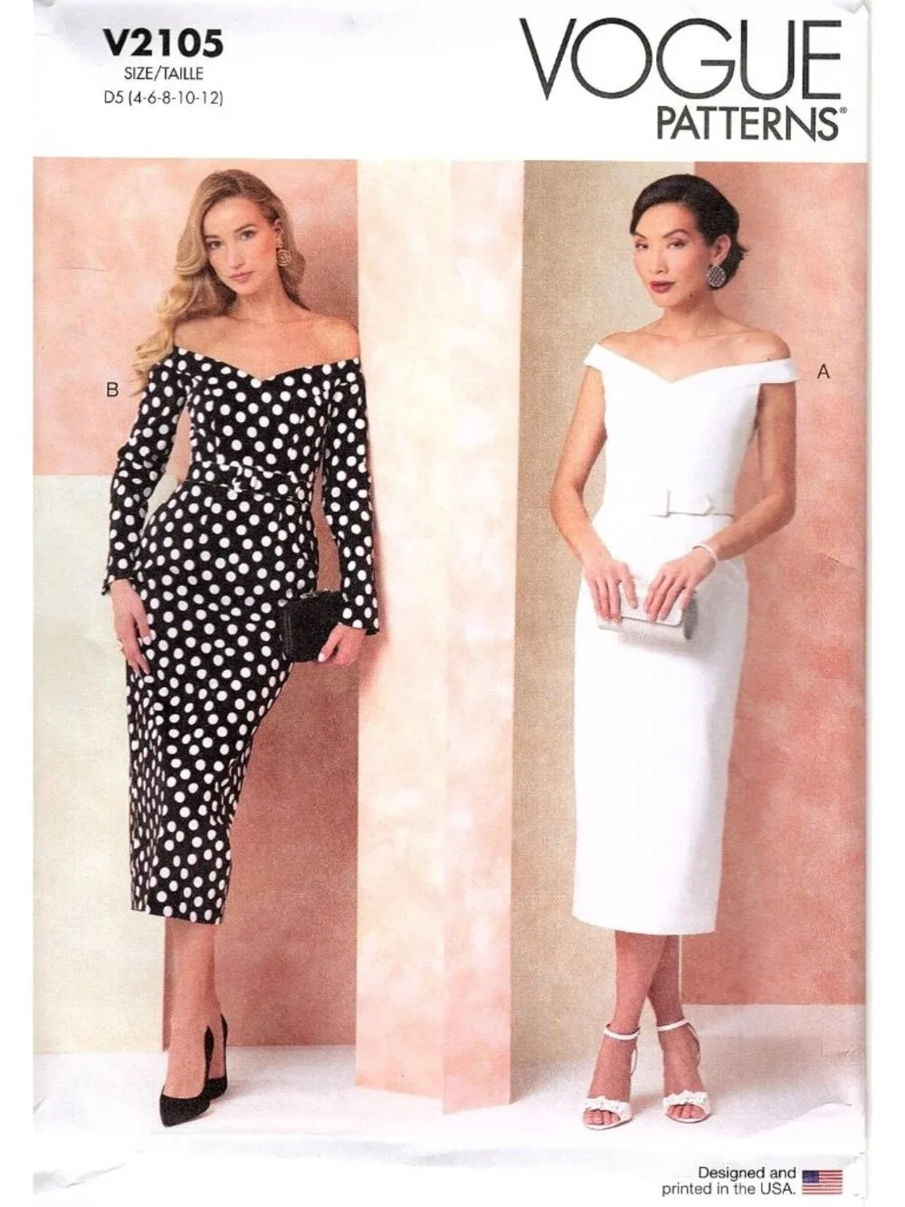 Vogue V2105 Misses 4 to 12 Off-Shoulder and Belted Dress Uncut Sewing Pattern